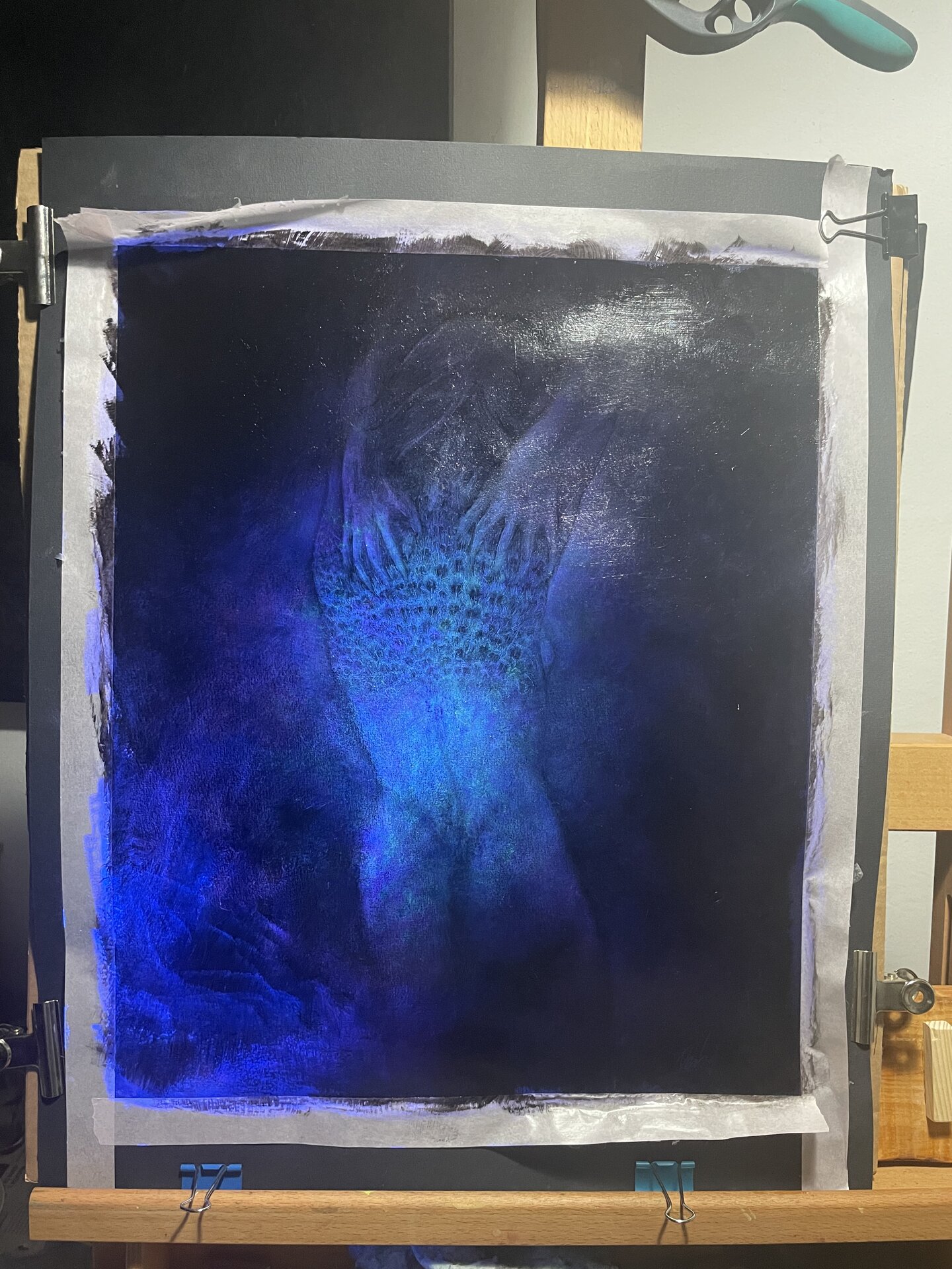 Œuvre Eurydice du Manoirs 2022 — En cour d'éxécution dans l'atelier noir